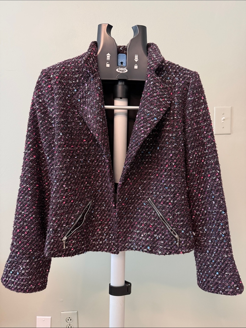 Chico's Plum Tweed Zip-Pocket Blazer Jacket